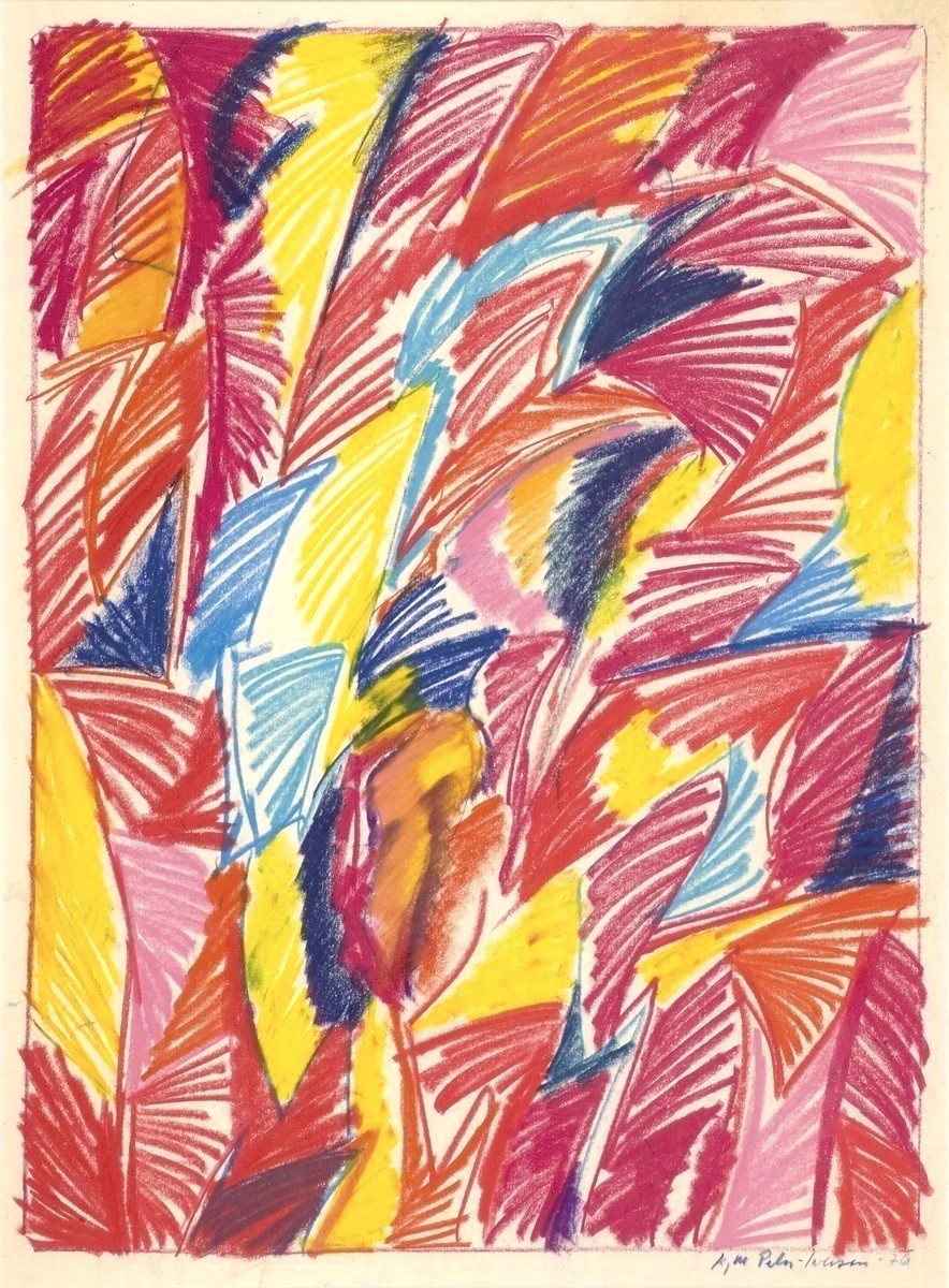 KPI Sjømerke 1973 47x35 Fargekritt på papir. Dette var ett av de 159 kunstverk som Jon Dobloug gav til Lillehammer kunstmuseum i 2008. Foto © Thomas Widerberg / Lillehammer kunstmuseum.