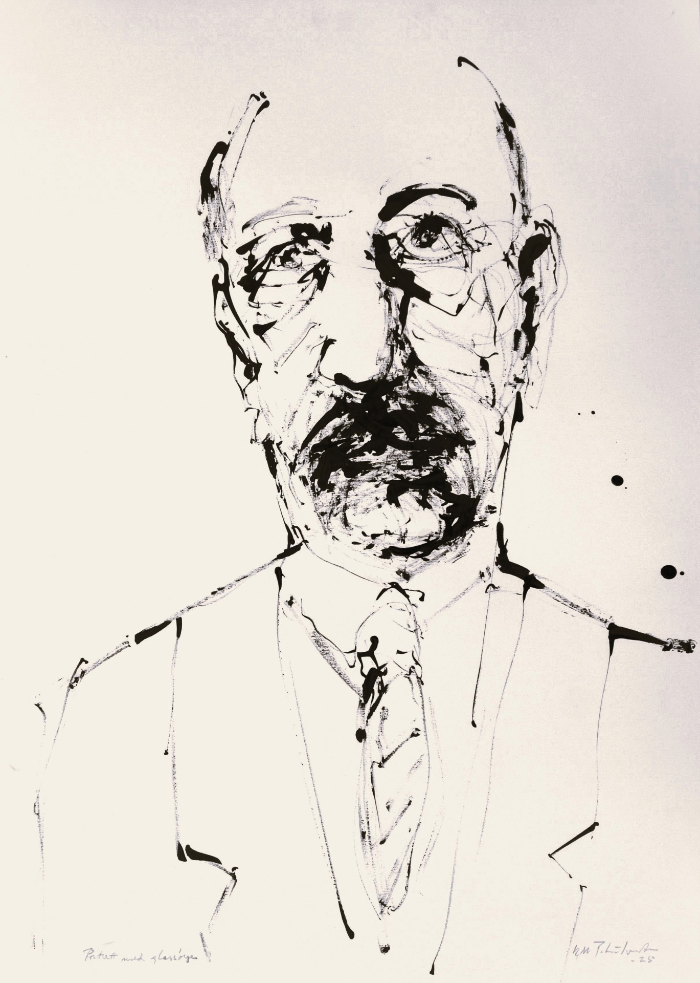 Kjell Pahr-Iversen Portrett med glassøye 2025 68x49 Indisk blekk. I kunstnerens eie © foto Ådne Njå