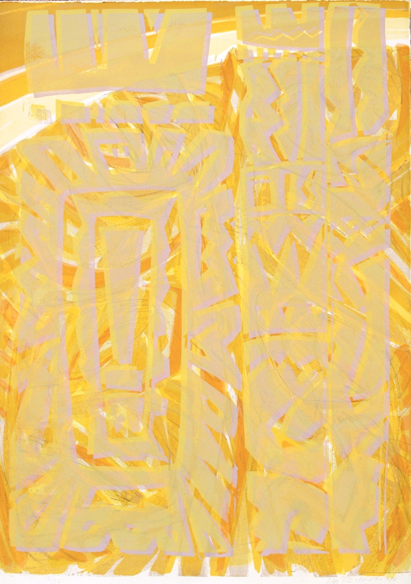 Kjell Pahr-Iversen u.t. 2010 76x54 Linoleumstrykk (dobbelt totemikon, ukjent årstall) på litografi 1997