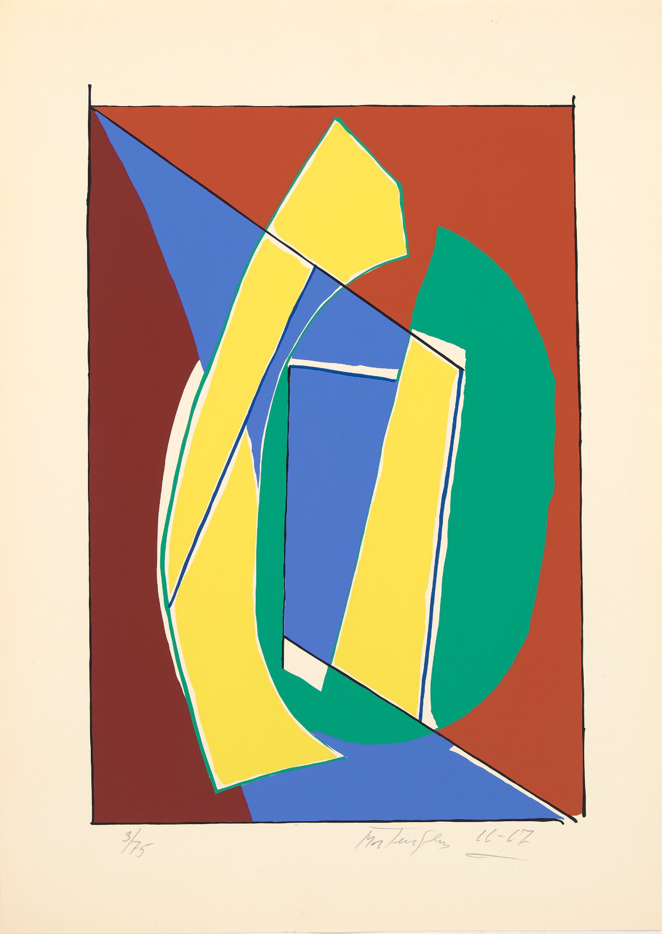 Richard Mortensen 8de plansje i serien "Atelier 143" 1966–67 Oljebasert serigrafi 49,4x 32,6 © Richard Mortensen / BONO Foto: Ådne Njå